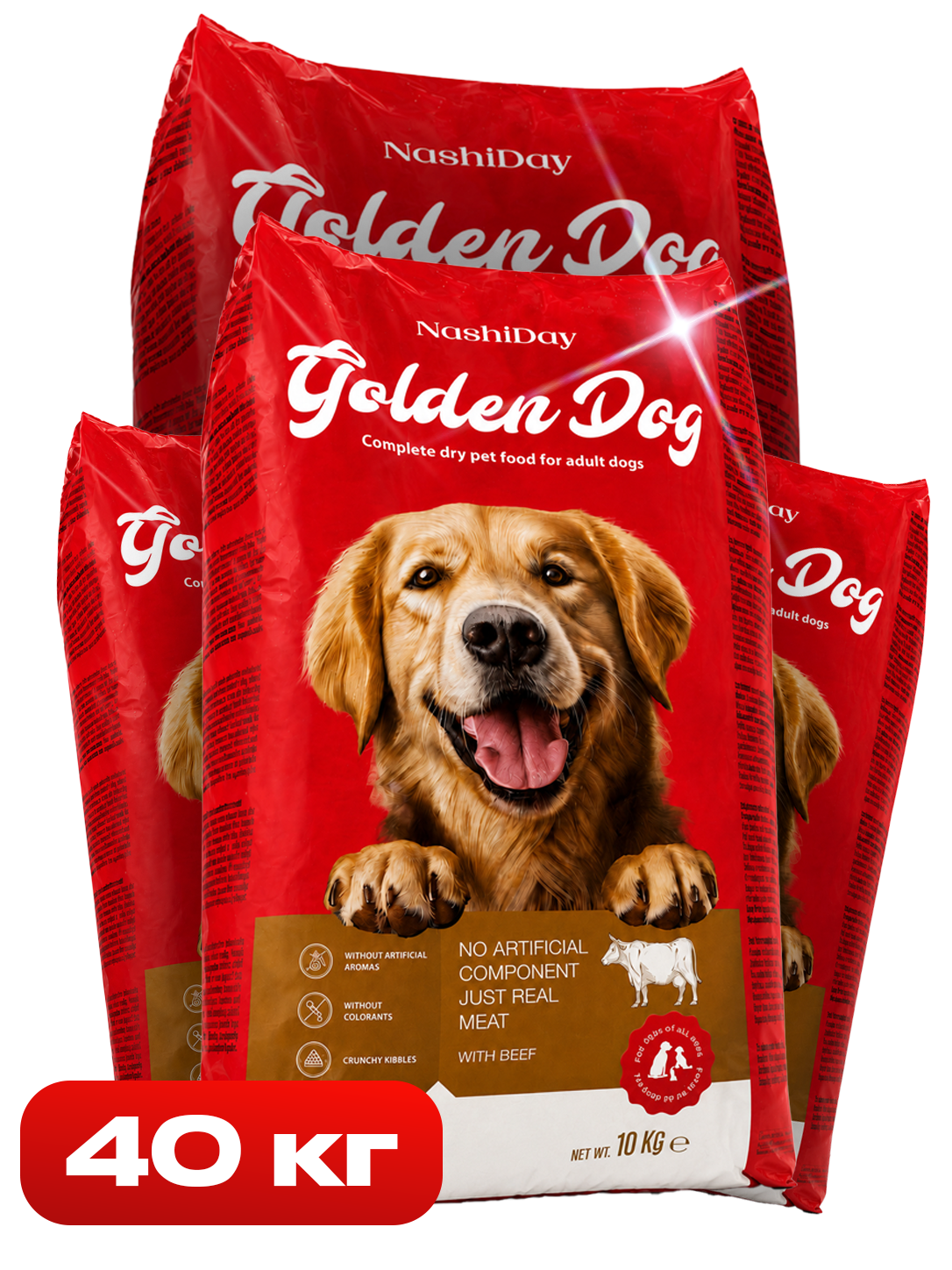 Корм для собак сухой Golden Dog для всех пород Говядина 10 кг 4 шт. (338582899)