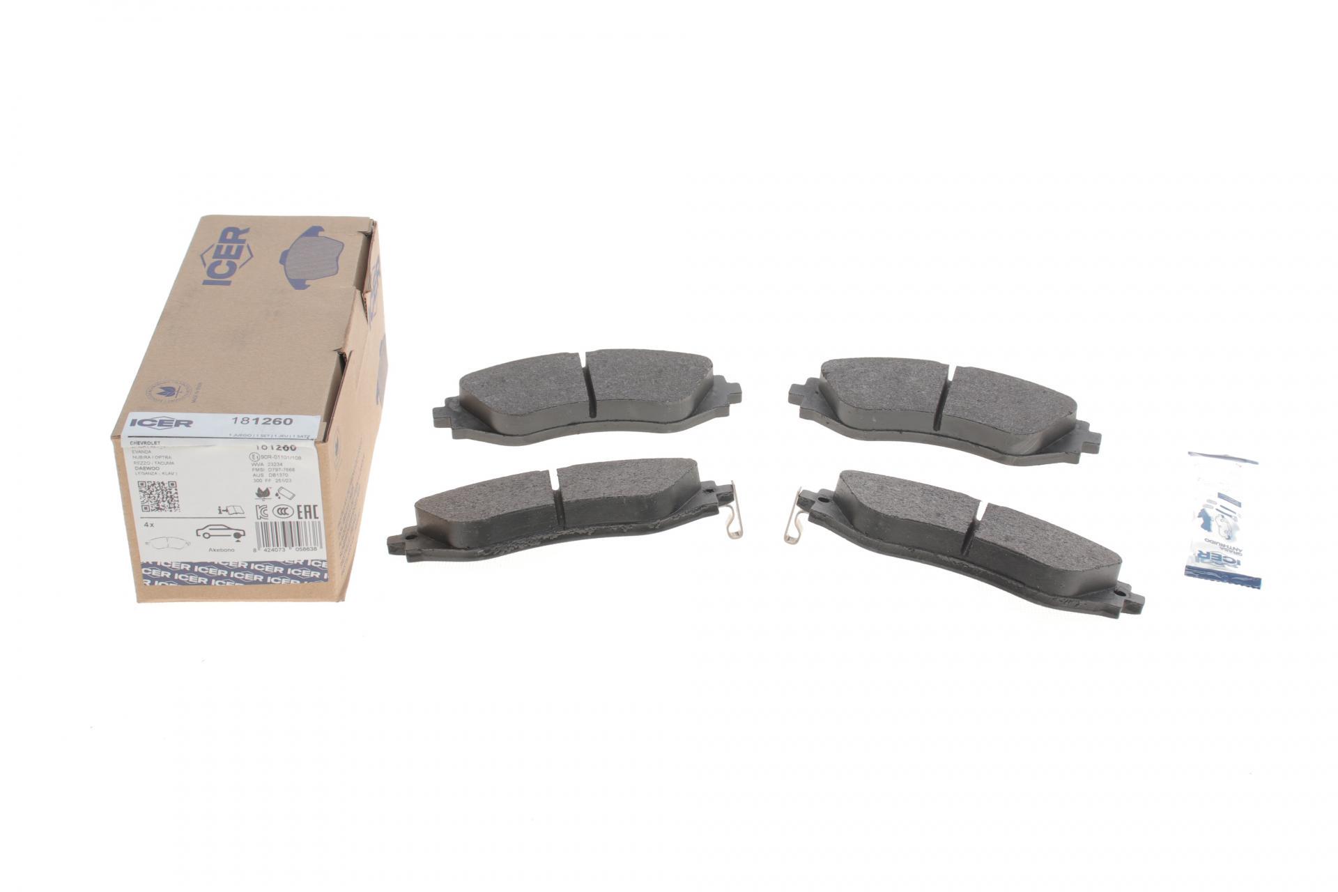 Тормозные колодки передние ICER для Chevrolet Epica 05-/Astra 99-11/Daewoo Nubira/Leganza 97-/Rezzo 00- (181260)