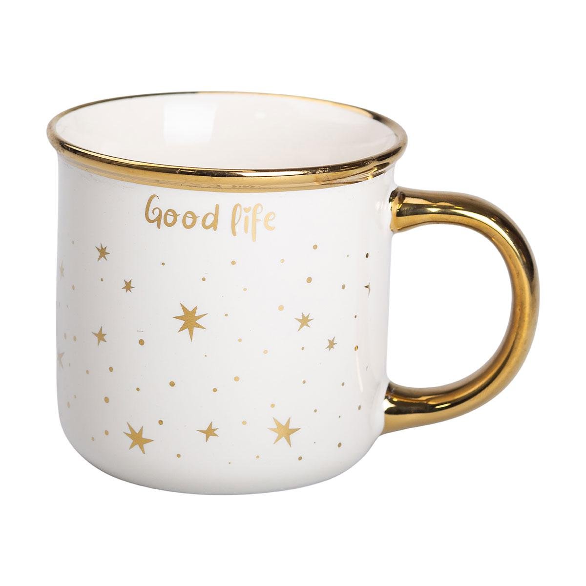 Чашка керамическая Light House с золотым ободком и позолоченной ручкой 320 мл Белый (LG-20160)