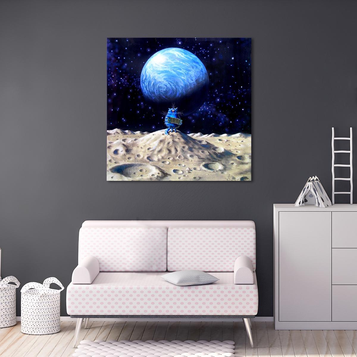 Модульная картина Кот на Луне 1 модуль 50x50 см