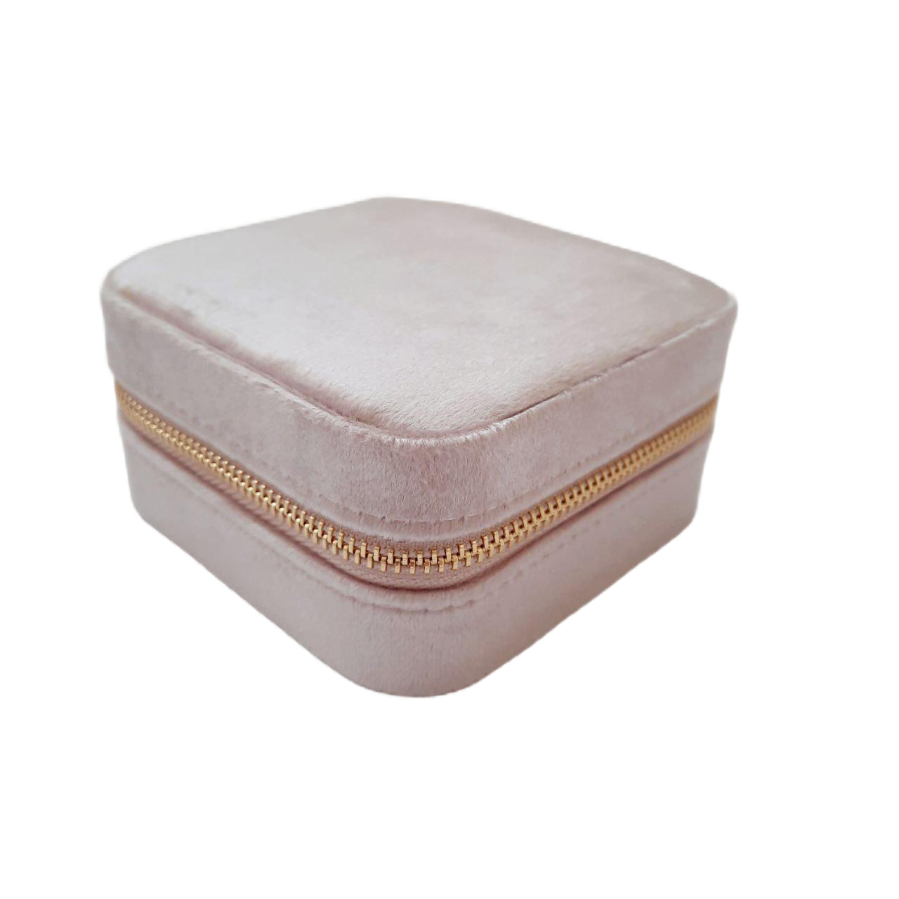 Шкатулка для украшений драгоценностей с зеркалом на молнии бархат Пудровый (8644)