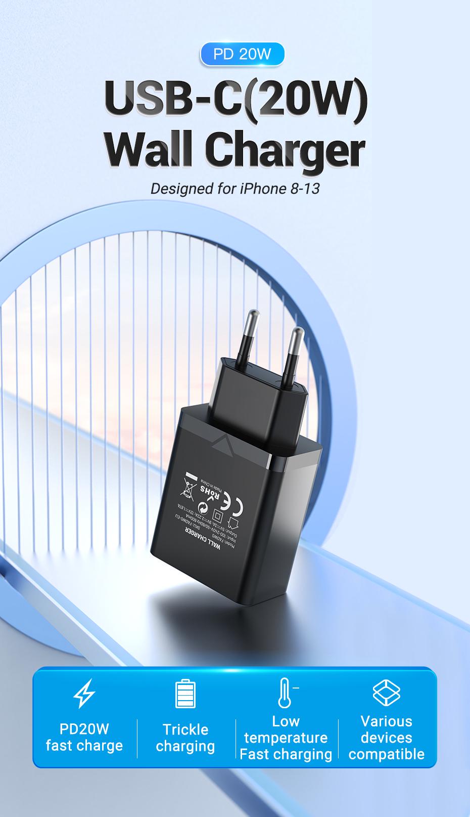 Зарядное устройство для Vention 20W Type-C 1C EU быстрая зарядка 20Вт Черный (FADB0-EU) - фото 2