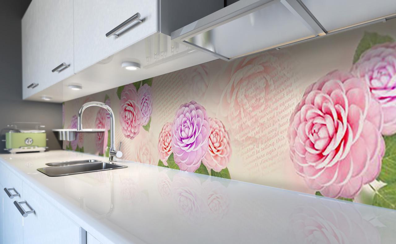 Кухонный фартук Пышные розовые цветы розы из самоклеящейся виниловой пленки 60х300 см Бежевый Кухонный фартук Пышные розовые цветы розы из самоклеящейся виниловой пленки 60х300 см Бежевый