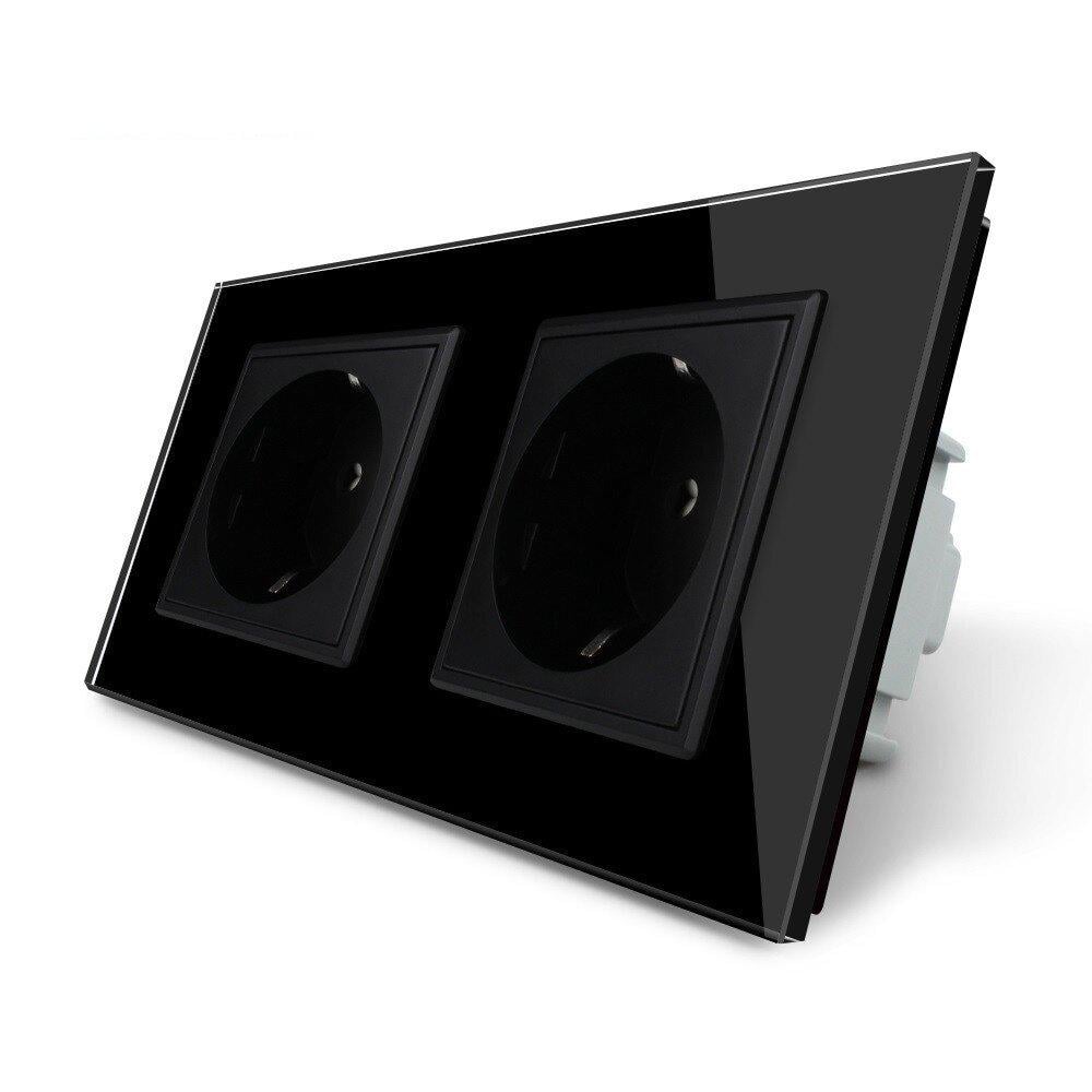 Розетка подвійна Livolo з заземленням скляна Чорний (VL-C7C2EU-12)