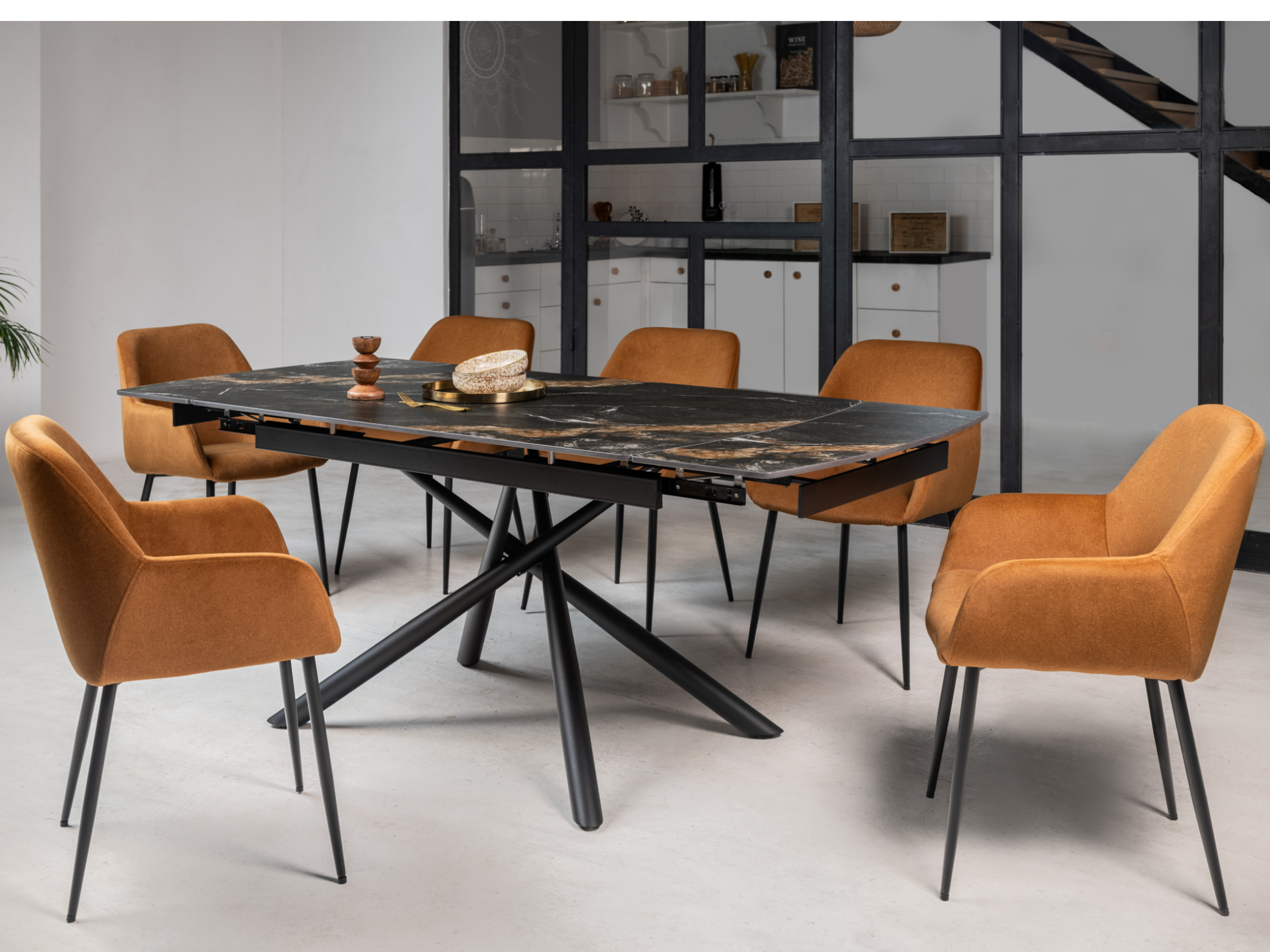 Стіл обідній розсувний Vetro Mebel Піно 1400- 2000x900x760 мм П’єр блек/Чорний (TМL-1200-1) - фото 5 Стіл обідній розсувний Vetro Mebel Піно 1400- 2000x900x760 мм П’єр блек/Чорний (TМL-1200-1) - фото 5