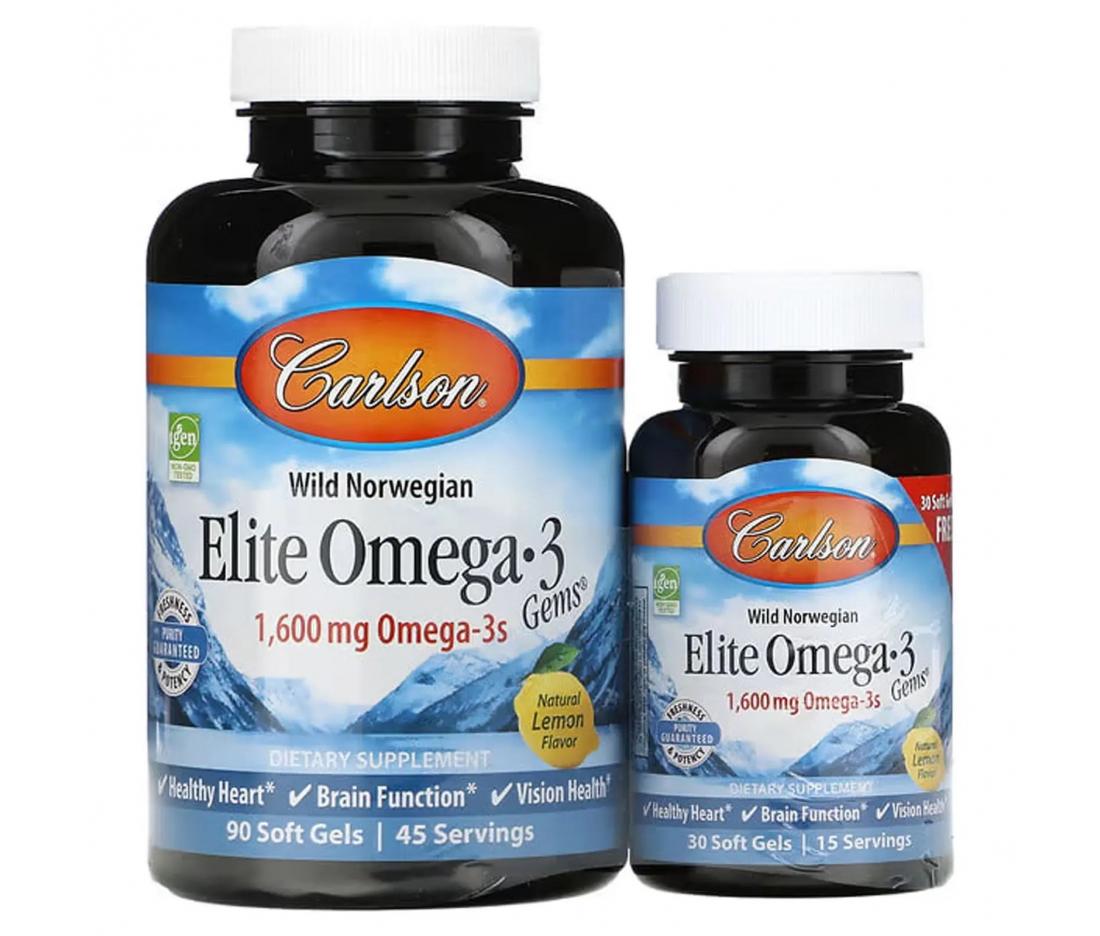 Омега-3 Carlson Labs Elite Omega-3 со вкусом лимона 1600 мг 90+30 капс.