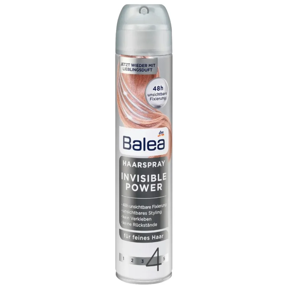 Лак для волос Balea Invisible Power №4 с UV-защитой и невидимой фиксацией на 48 часов 300 мл