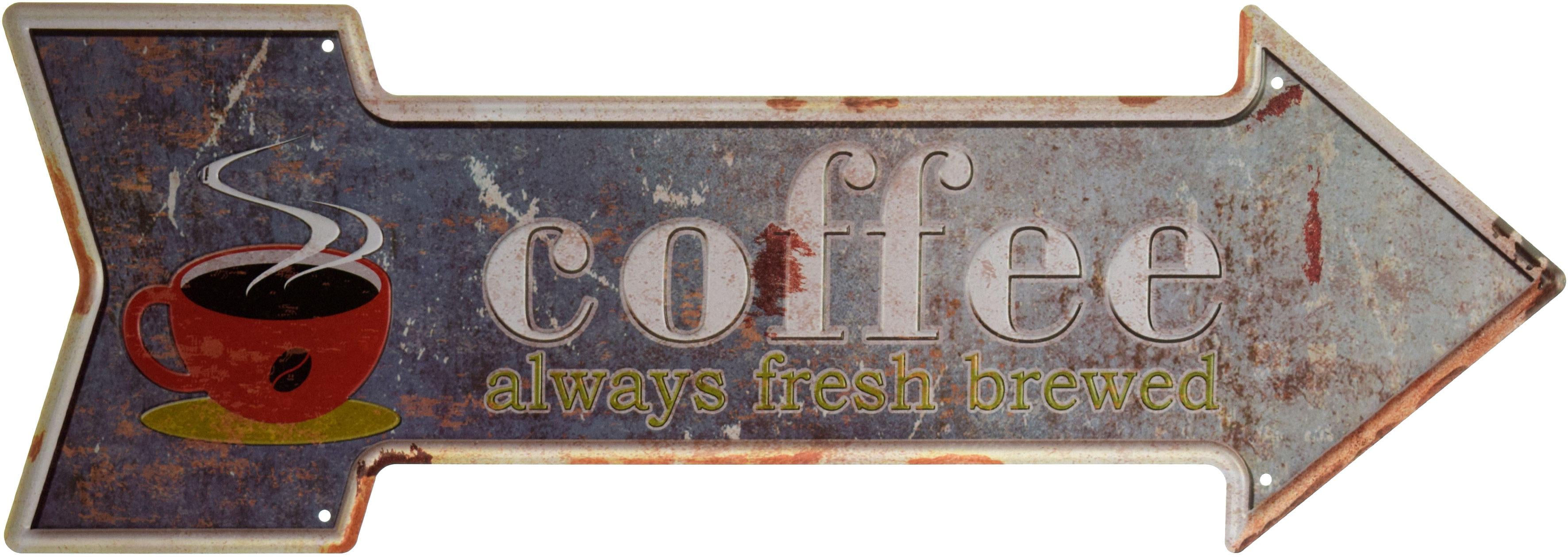 Табличка металлическая Всегда Свежесваренный Кофе Чашка/Coffee Always Fresh Brewed 16x45 см