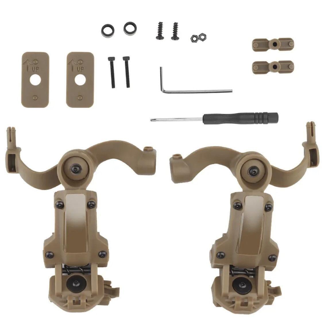 Кріплення Чебурашка для активних навушників універсальний адаптер на шолом FAST та Wendy поворот на 360 градусів Койот (39)