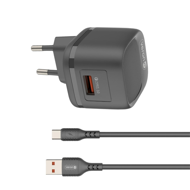 Зарядное устройство сетевое Veron VR-C18Q 18W с кабелем USB/USB Type-C (778541)
