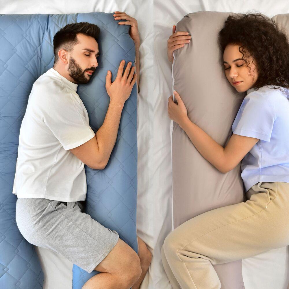 Набір подушок стьобаних IDEIA U-shape з наволочкою на блискавці антиалергенні 140х75х20 см 2 шт. Джинсовий/Сіро-білий (25875) - фото 7