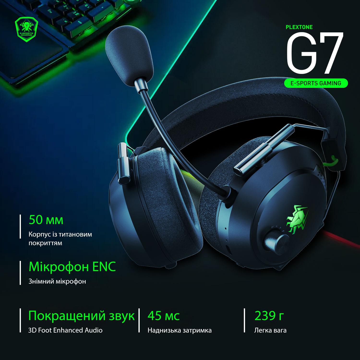 Наушники игровые Plextone G7 беспроводные с микрофоном Black/Green - фото 3