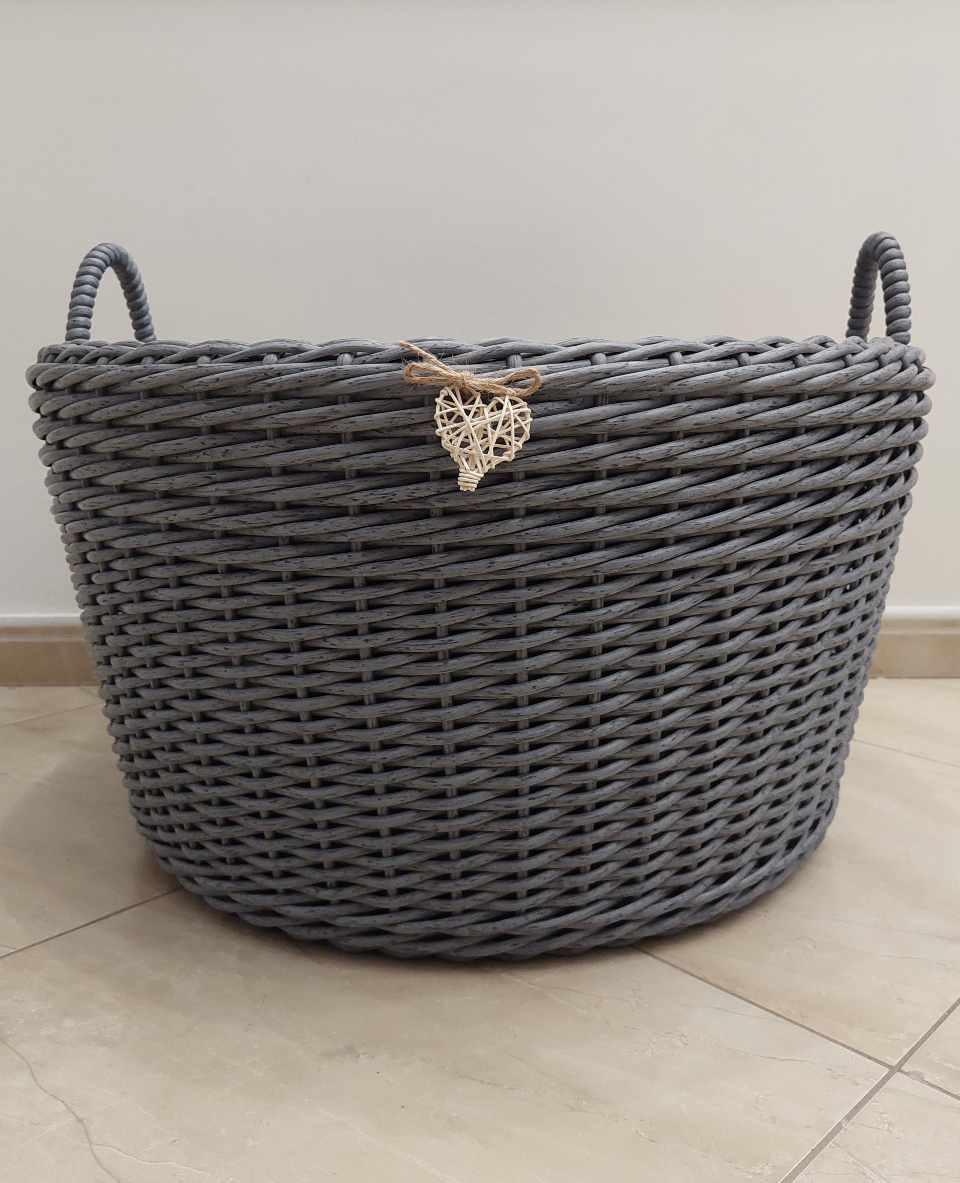 Корзина с ручками из искусственного ротанга ручной работы 90 л Темно-серый (33024) - фото 2