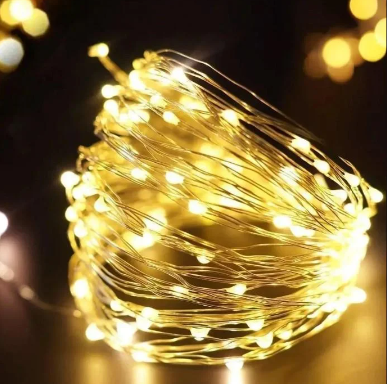 Гирлянда светодиодная нить 100 LED USB с пультом управления теплый белый свет (KG-12751)