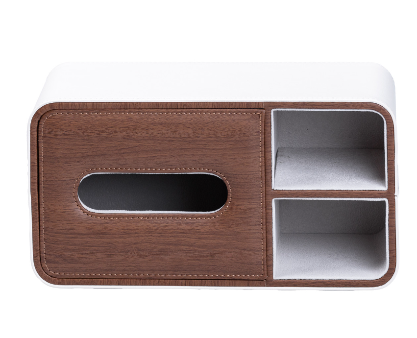 Салфетница-органайзер из эко-кожи для дома и кафе 3 отделения Белый/Коричневый - фото 5
