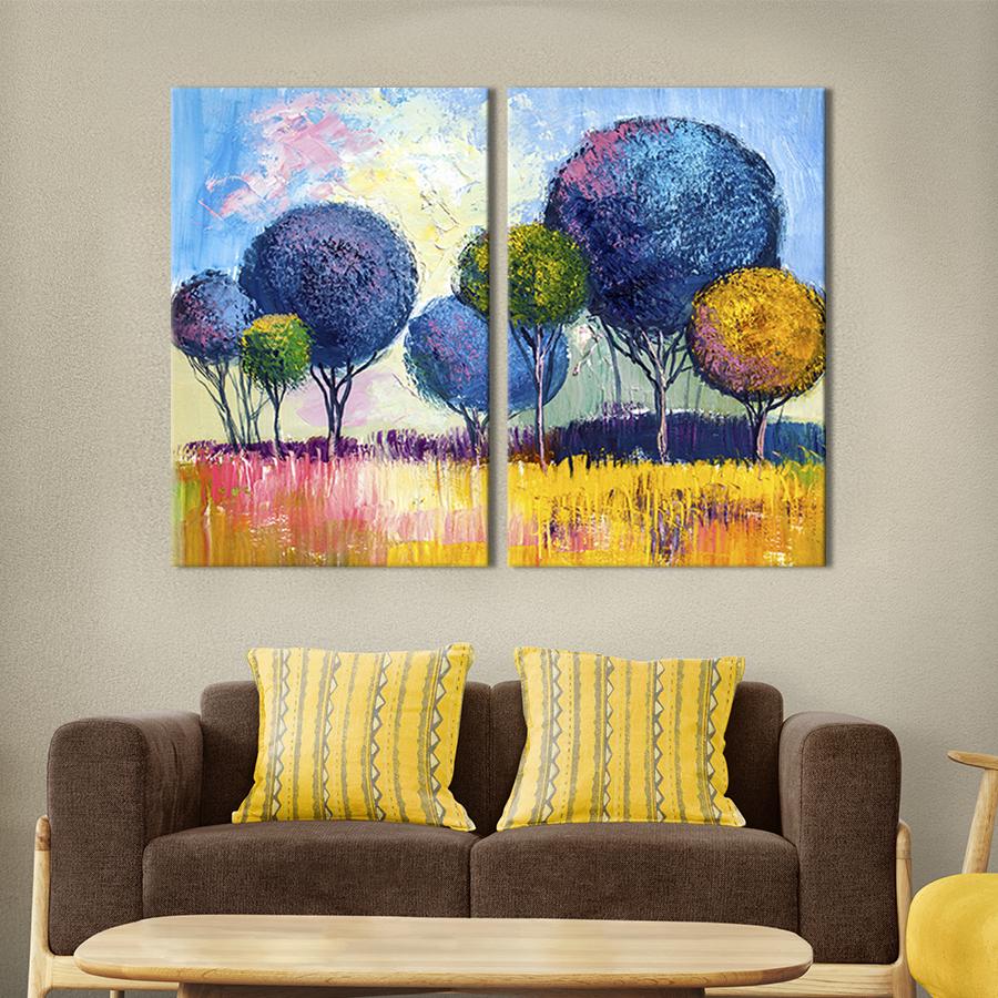 Модульная картина на холсте Диптих Акварельные деревья 111x81 см (622-2)