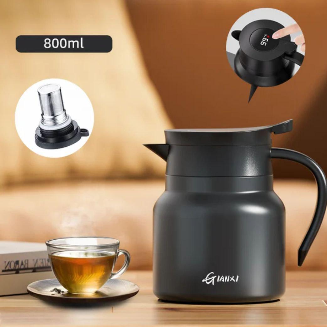 Термокувшин для заварювання чаю з нержавіючої сталі з подвійними стінками та контролем температури 800 мл Чорний (5613299) - фото 3 Термокувшин для заварювання чаю з нержавіючої сталі з подвійними стінками та контролем температури 800 мл Чорний (5613299) - фото 3