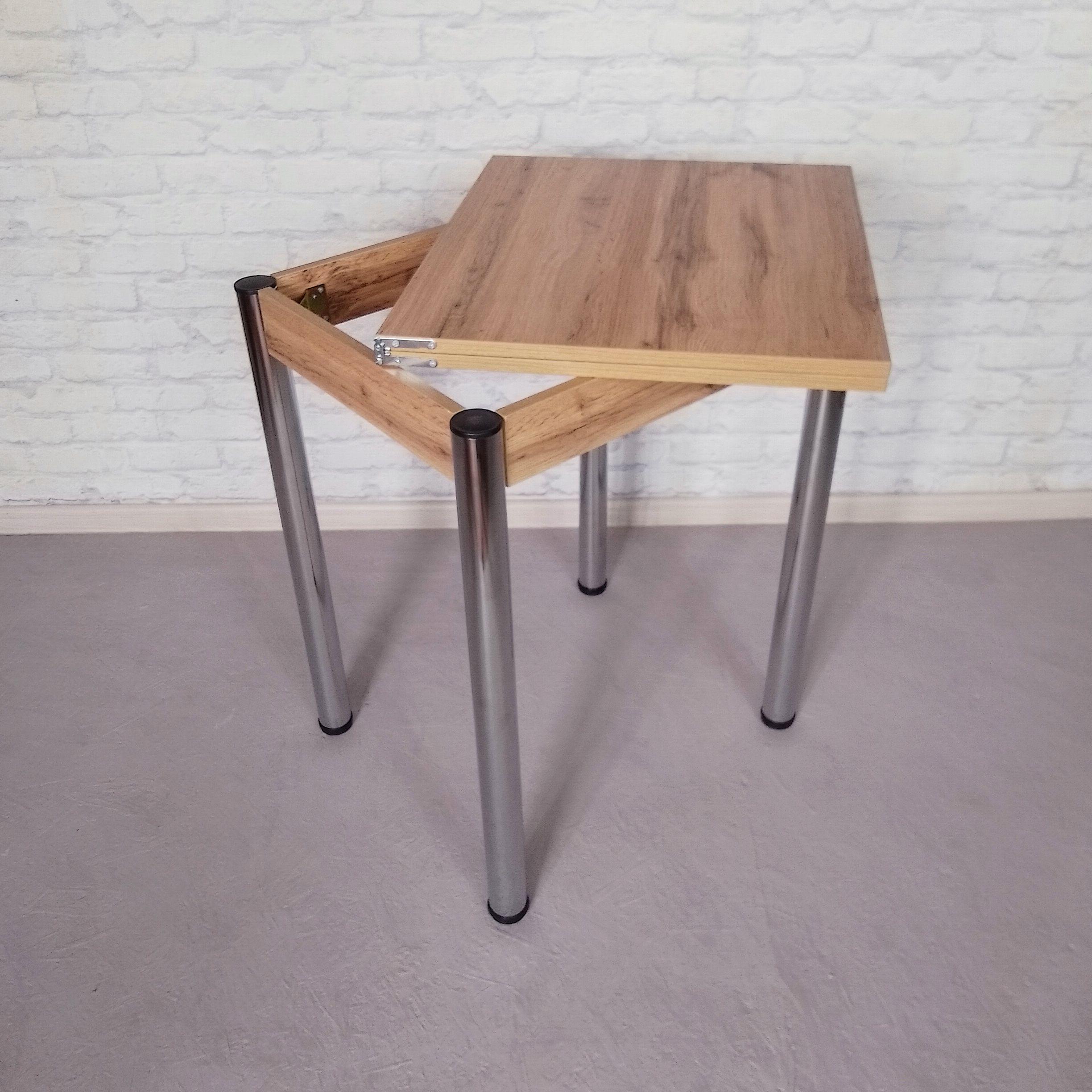 Обеденный стол смарт раскладной/ножки металлические 60х50х75 см/100х60х75 см Дуб аппалачи/Хром (0049) - фото 3 Обеденный стол смарт раскладной/ножки металлические 60х50х75 см/100х60х75 см Дуб аппалачи/Хром (0049) - фото 3