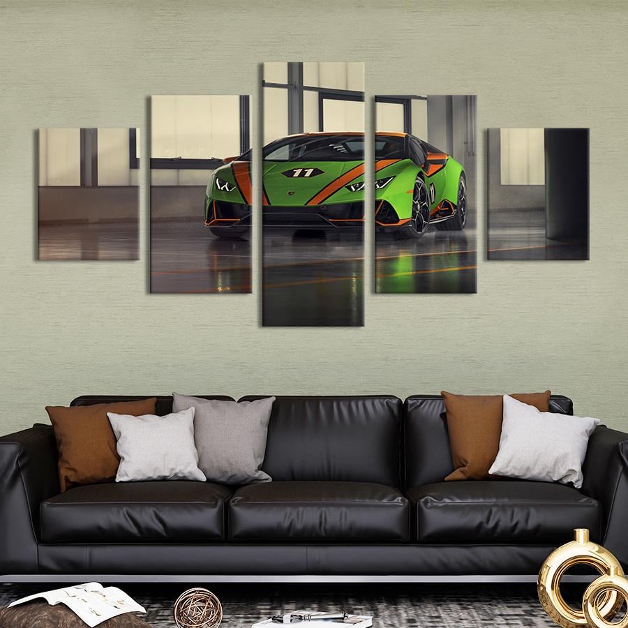 Картина на холсте Люксовая салатовая Lamborghini Huracan 162x80 см (1265-52)