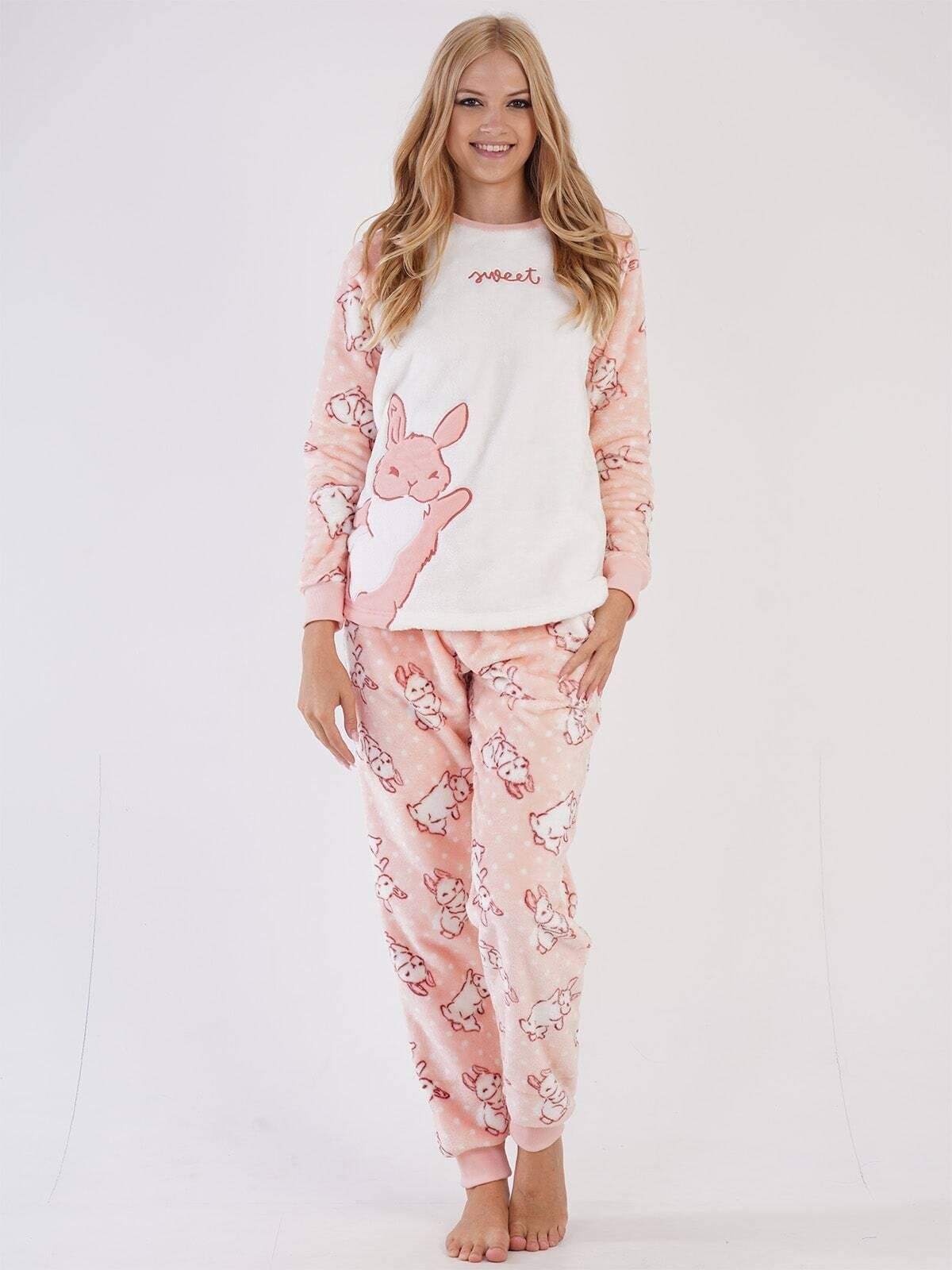 Піжама жіноча махрова лонгслів та штани Vienetta L Рожевий (304028)
