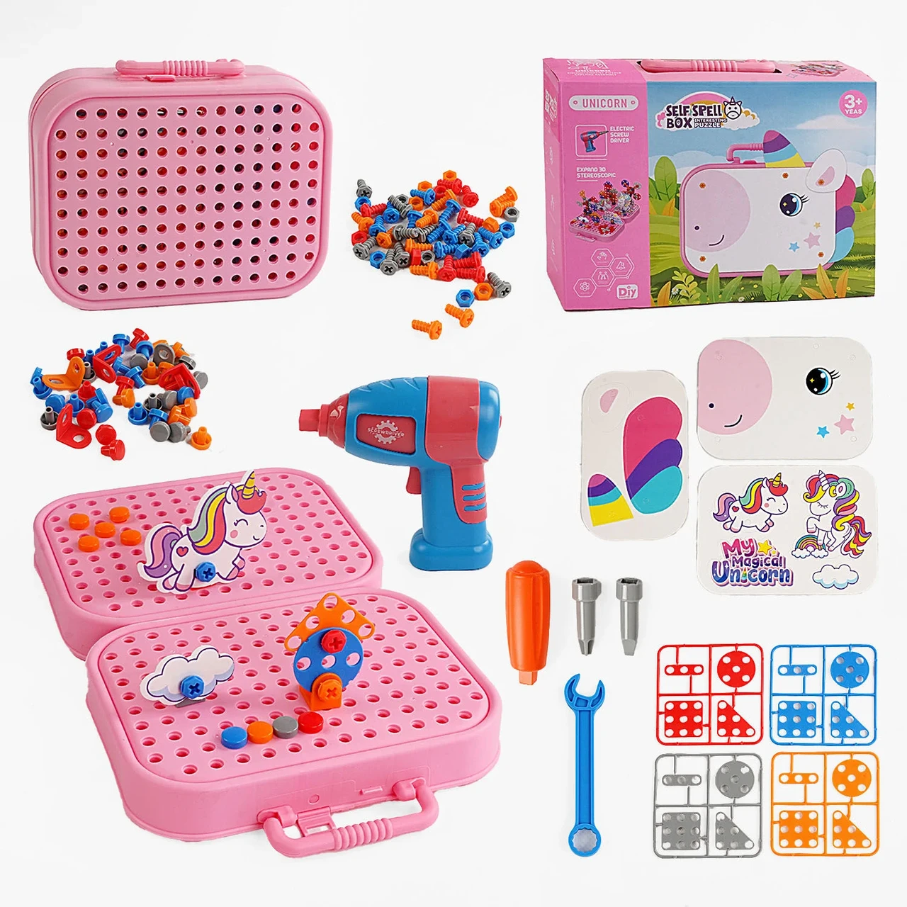 Мозаика H 321-336 24 Единорог 298 деталей/электрический шуруповерт/инструменты/чемоданчик/герои