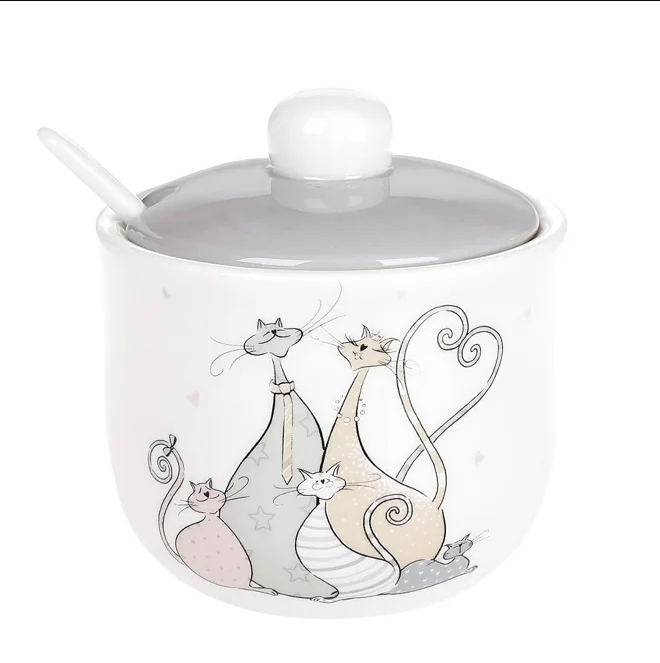 Цукорниця керамічна з ложкою Flora Весела сімейка 0,35 л 31858