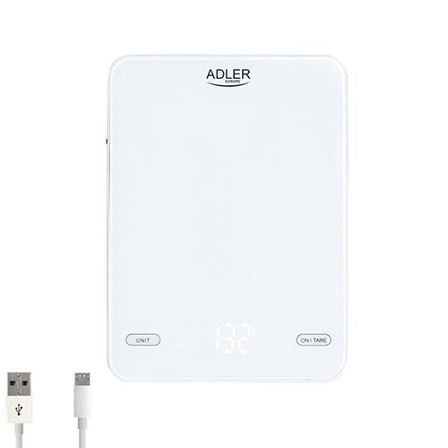 Ваги кухонні Adler AD 3177 заряджаються через USB 10 кг White (id_1802)