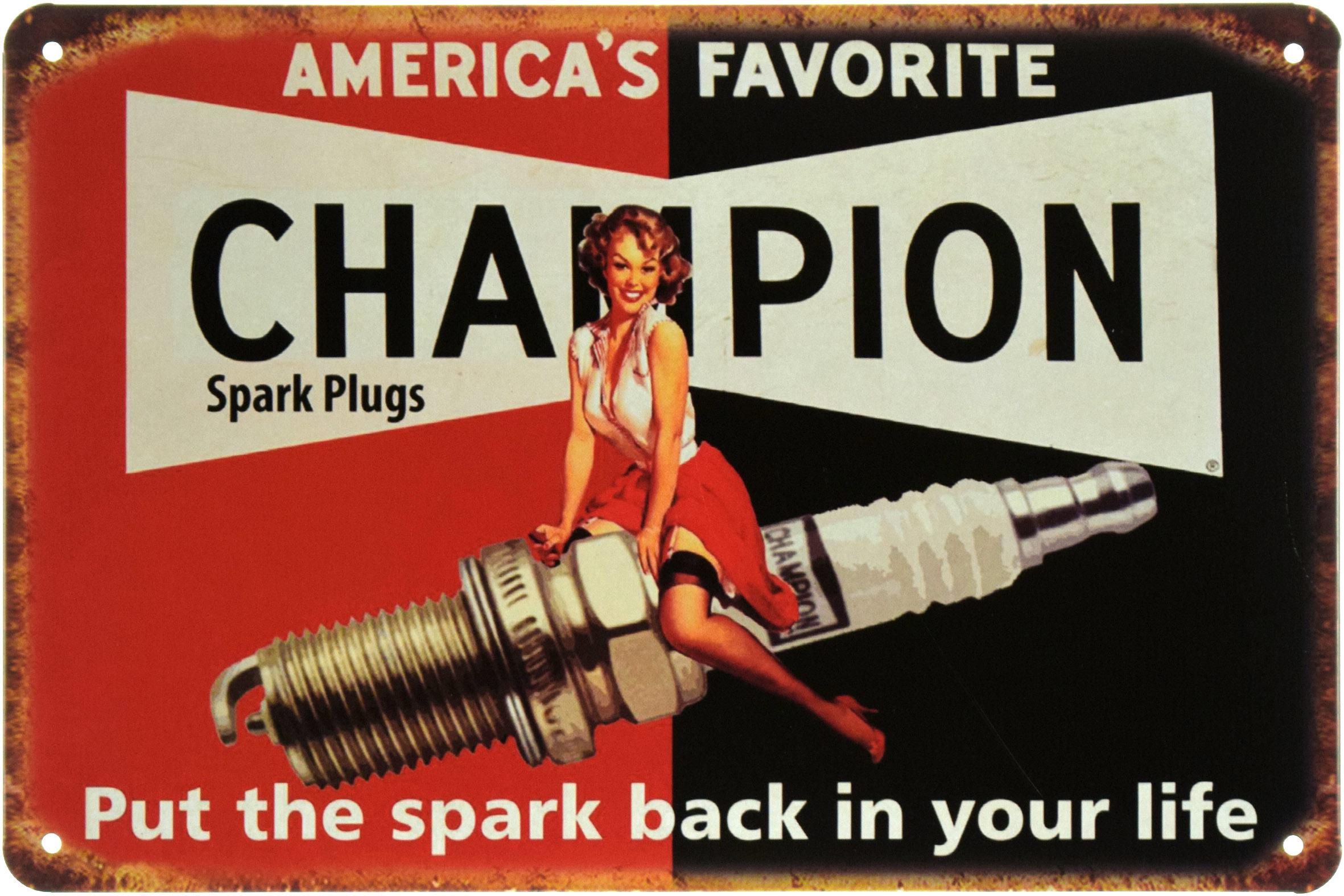 Табличка металлическая Свечи Зажигания Champion Pin Up 20x30 см