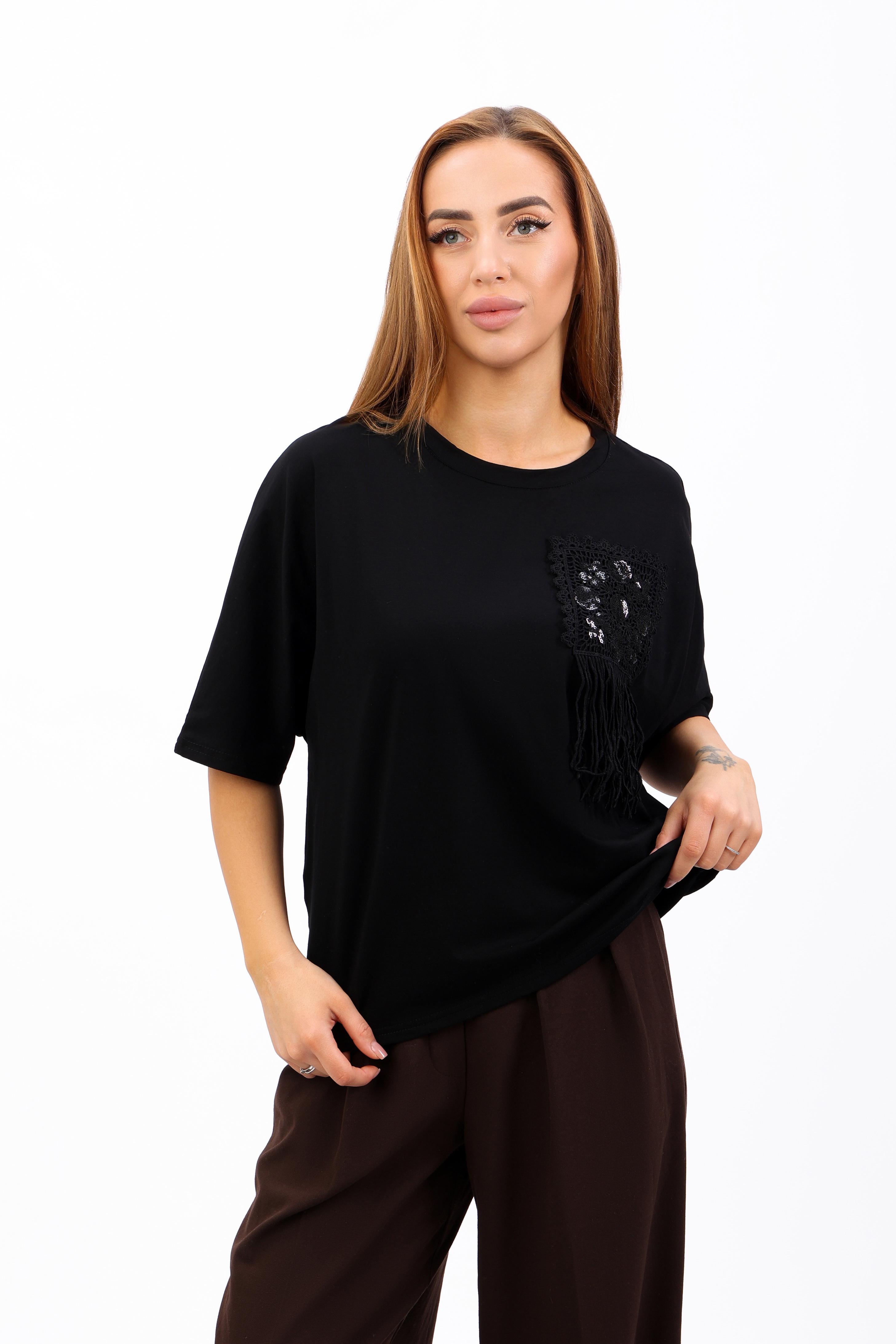 Футболка женская Where Uwear 347248 с декором OS Черный (347248_Onesize)