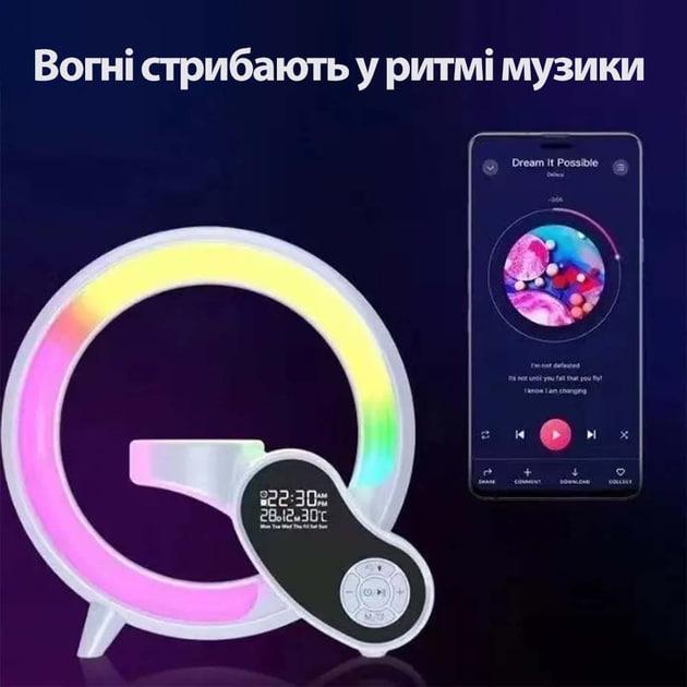 Портативна колонка G-Smart з бездротовою зарядкою/будильником/RGB підсвічуванням (2372586489) - фото 3