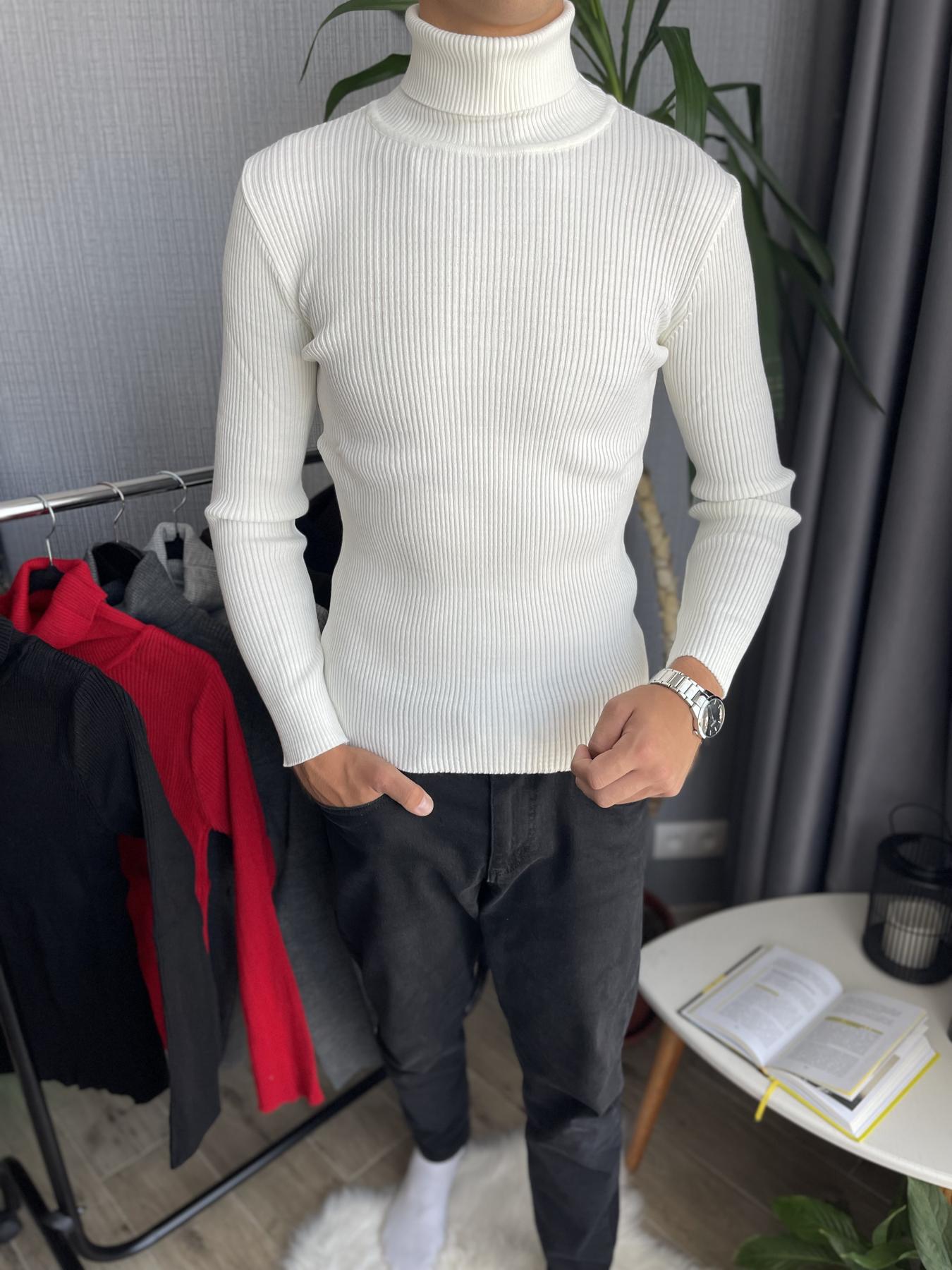 Гольф мужской с высокой горловиной в рубчик XXL Белый (26535/1/4) - фото 2 Гольф мужской с высокой горловиной в рубчик XXL Белый (26535/1/4) - фото 2