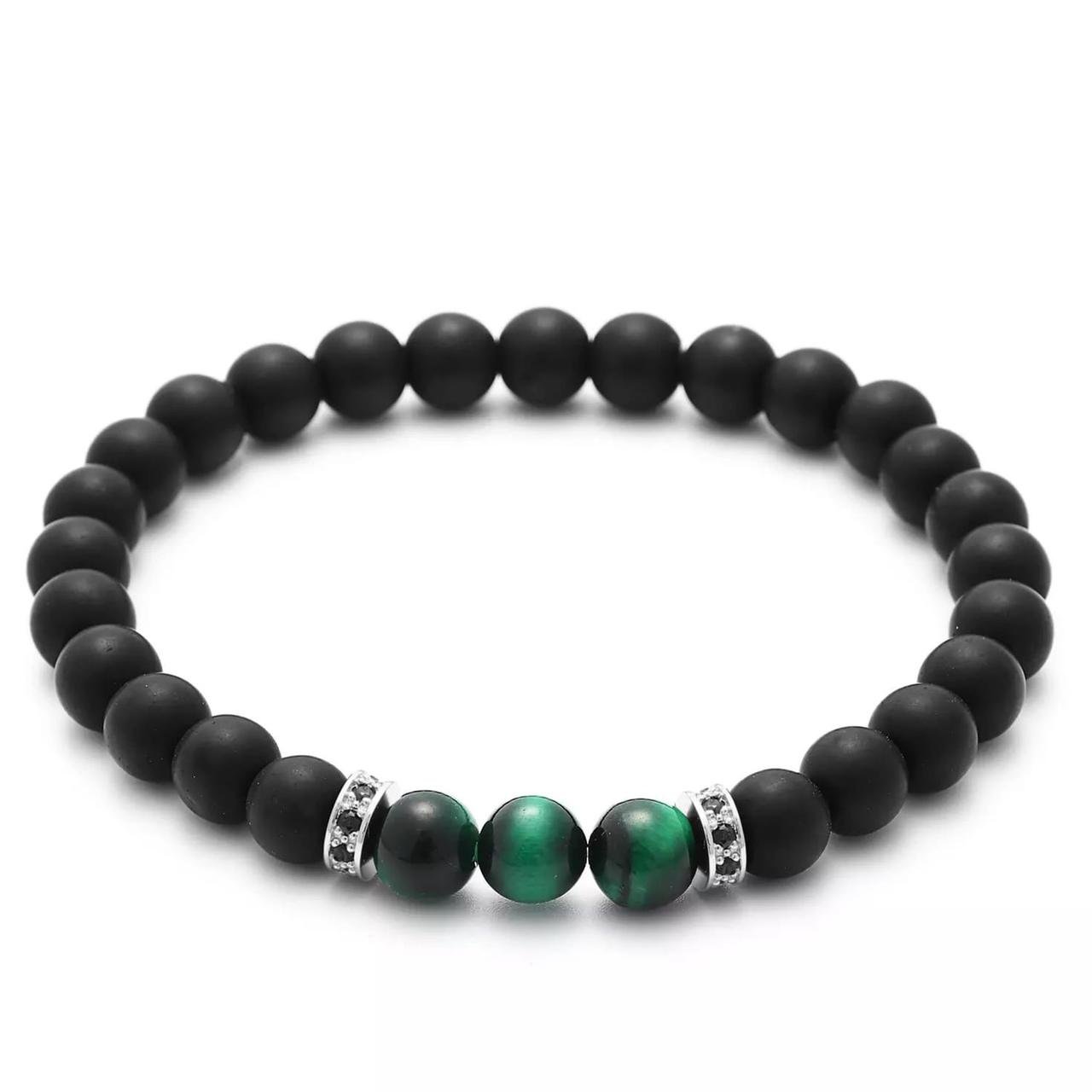 Браслет із шунгіту та тигрового ока з дисками р. 18 (90068)