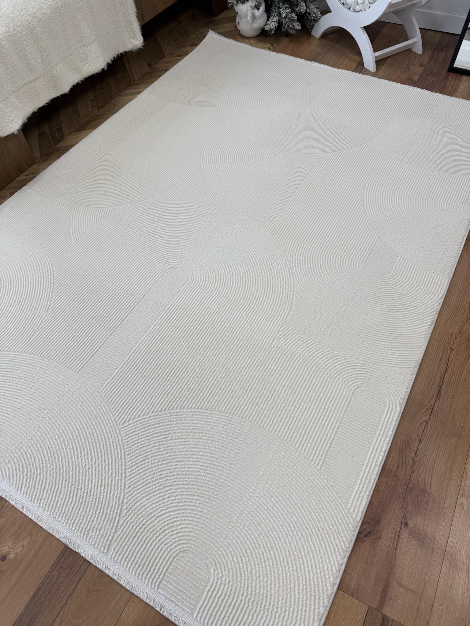 Килим низьковорсовий з з рельєфним візерунком 120х180 см Молочний (31267362)