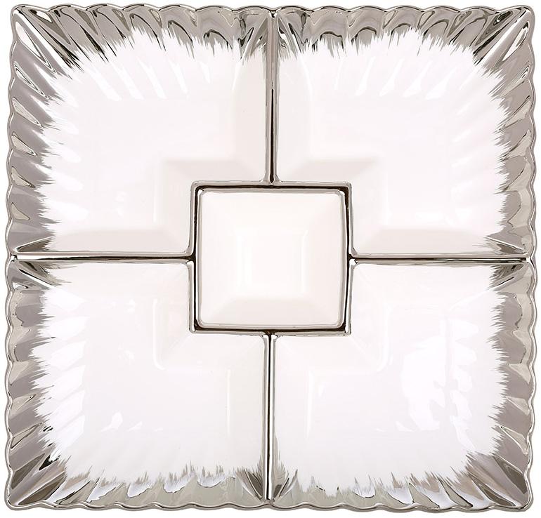 Блюдо фарфоровое White City Star 5-ти секционное 32х32 см Серебристый - фото 1