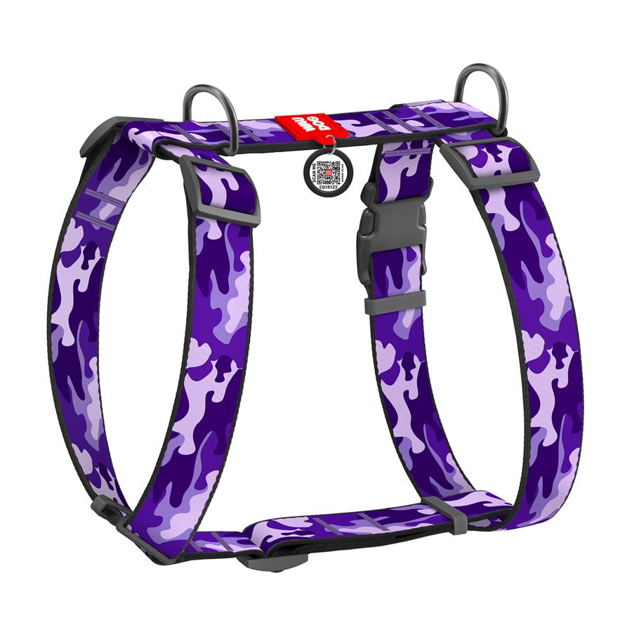 Шлея для собак анатомическая Waudog Nylon Фиолетовый камо с QR-паспортом XL 35 мм А 55-95 см/В 70-110 см Purple (323-0003)
