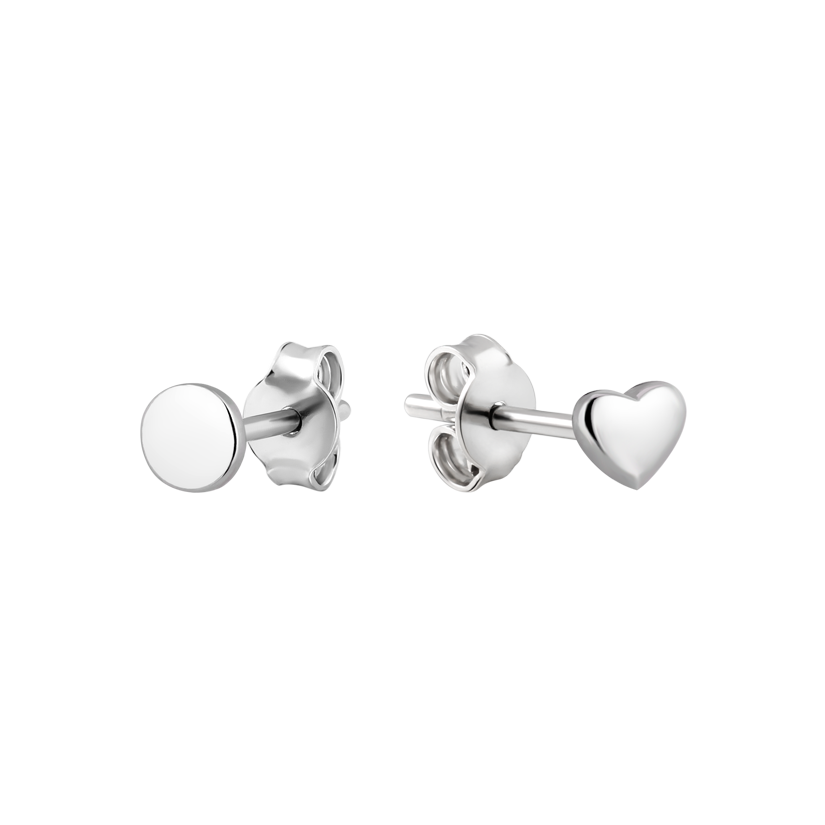 Серьги серебряные пусеты Игра контрастов маленькое сердечко и круг