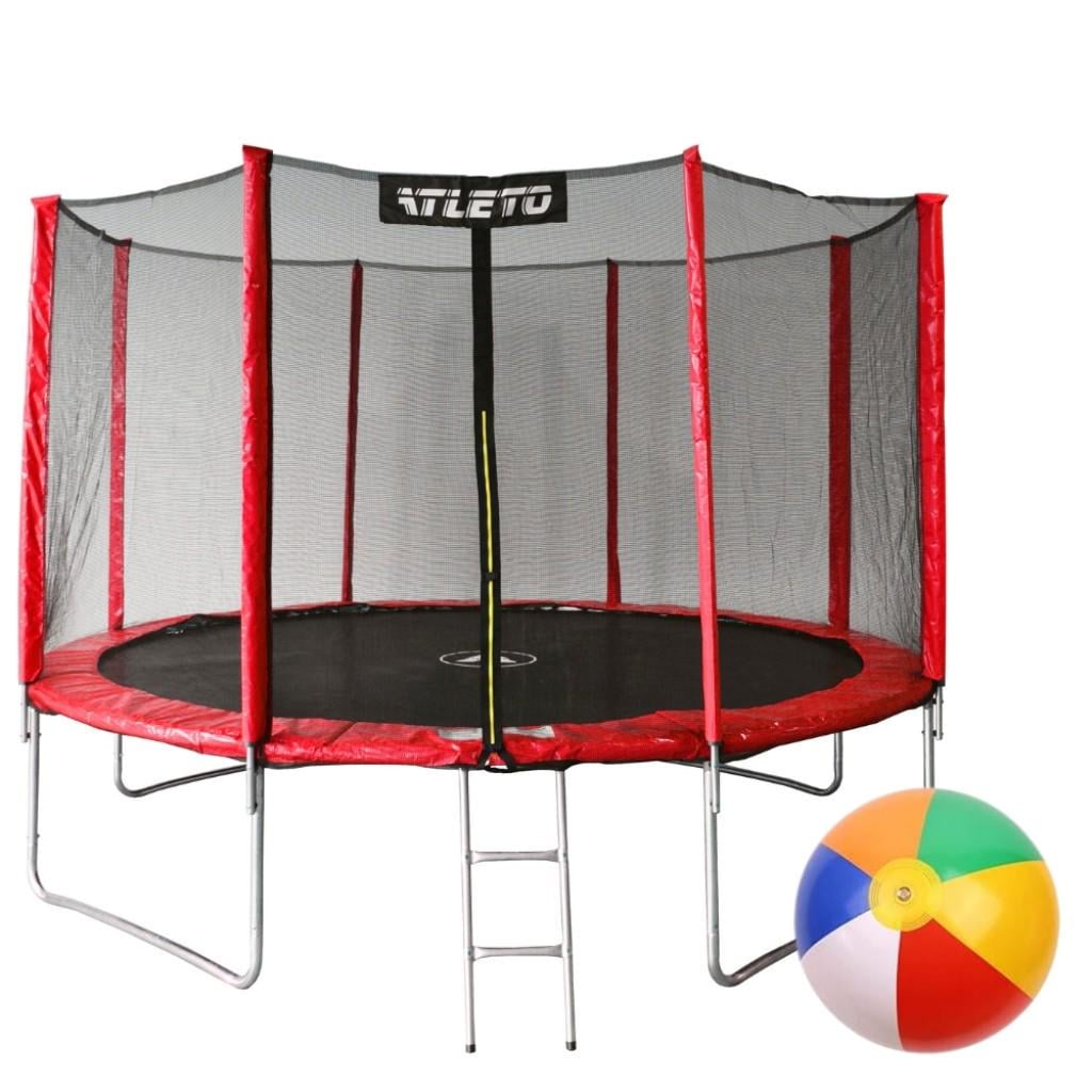 Батут дитячий Atleto з сіткою та драбинкою 312 см Червоний з м'ячиком (4240047412)