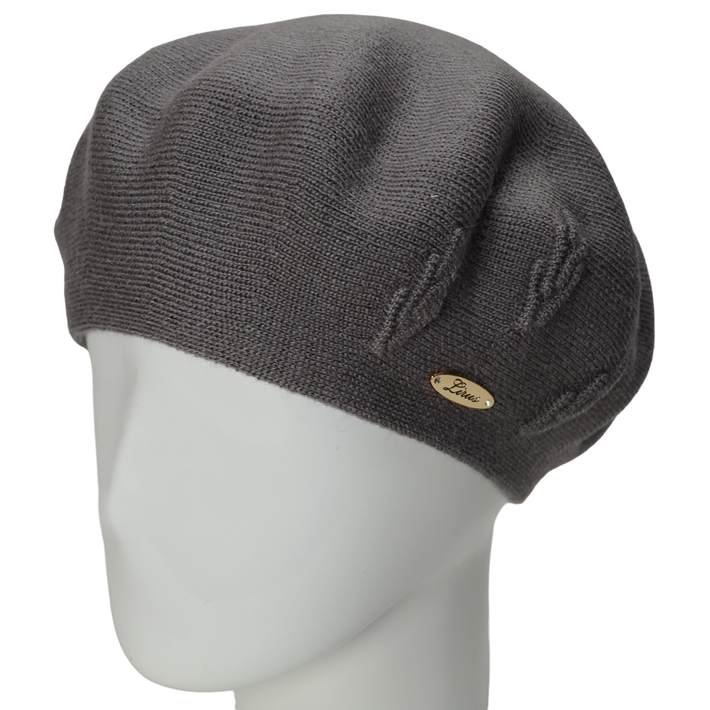 Берет женский Lirus Смородина двойной тонкой вязки Дым