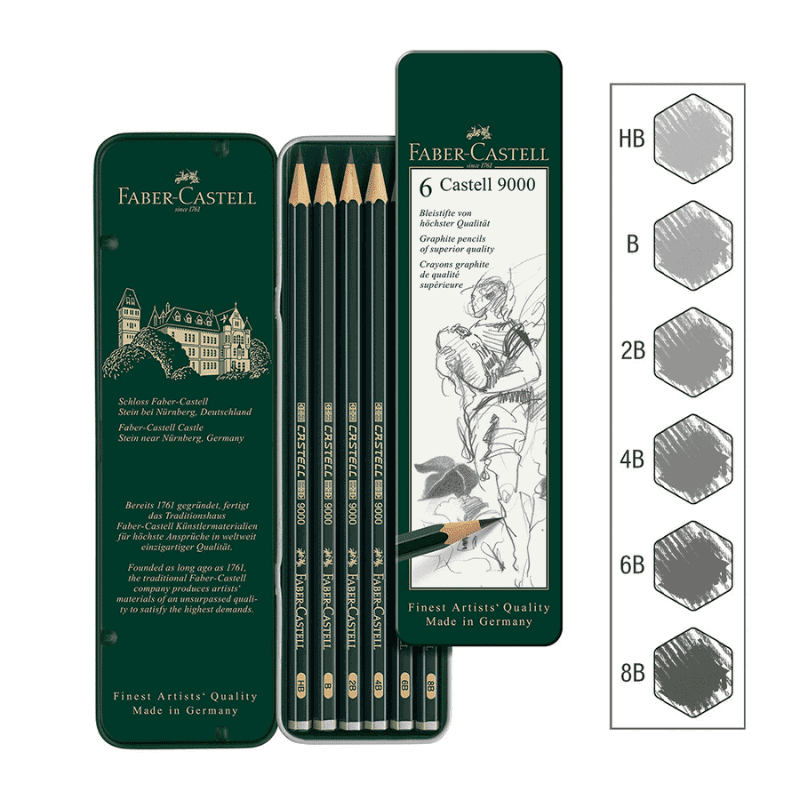 Набор чернографитных карандашей Faber-Castell HВ-8B CASTELL 9000 металлический пенал 6 шт. (119063) Набор чернографитных карандашей Faber-Castell HВ-8B CASTELL 9000 металлический пенал 6 шт. (119063)