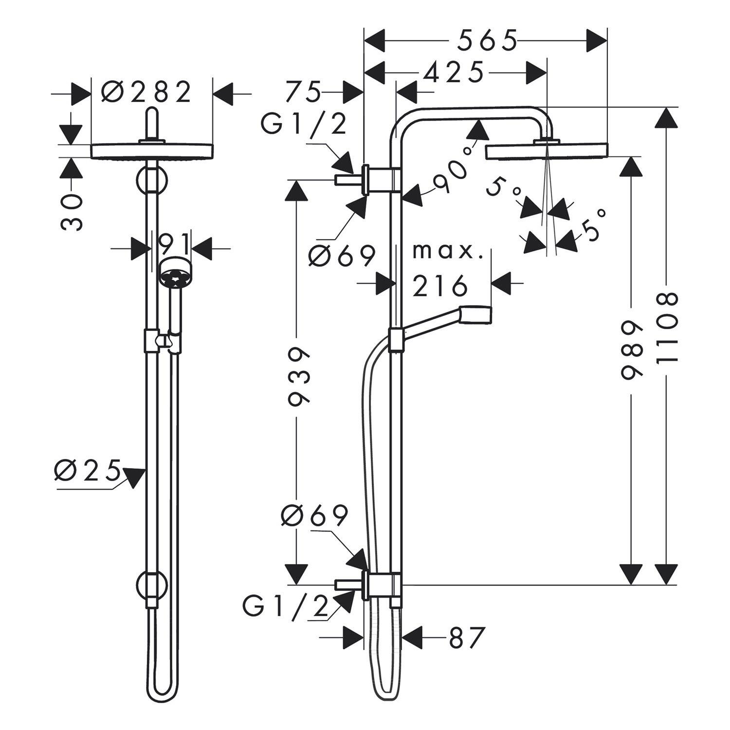 Душевая система без смесителя Hansgrohe Axor One Showerpipe 48790670 Черный (141957) - фото 2