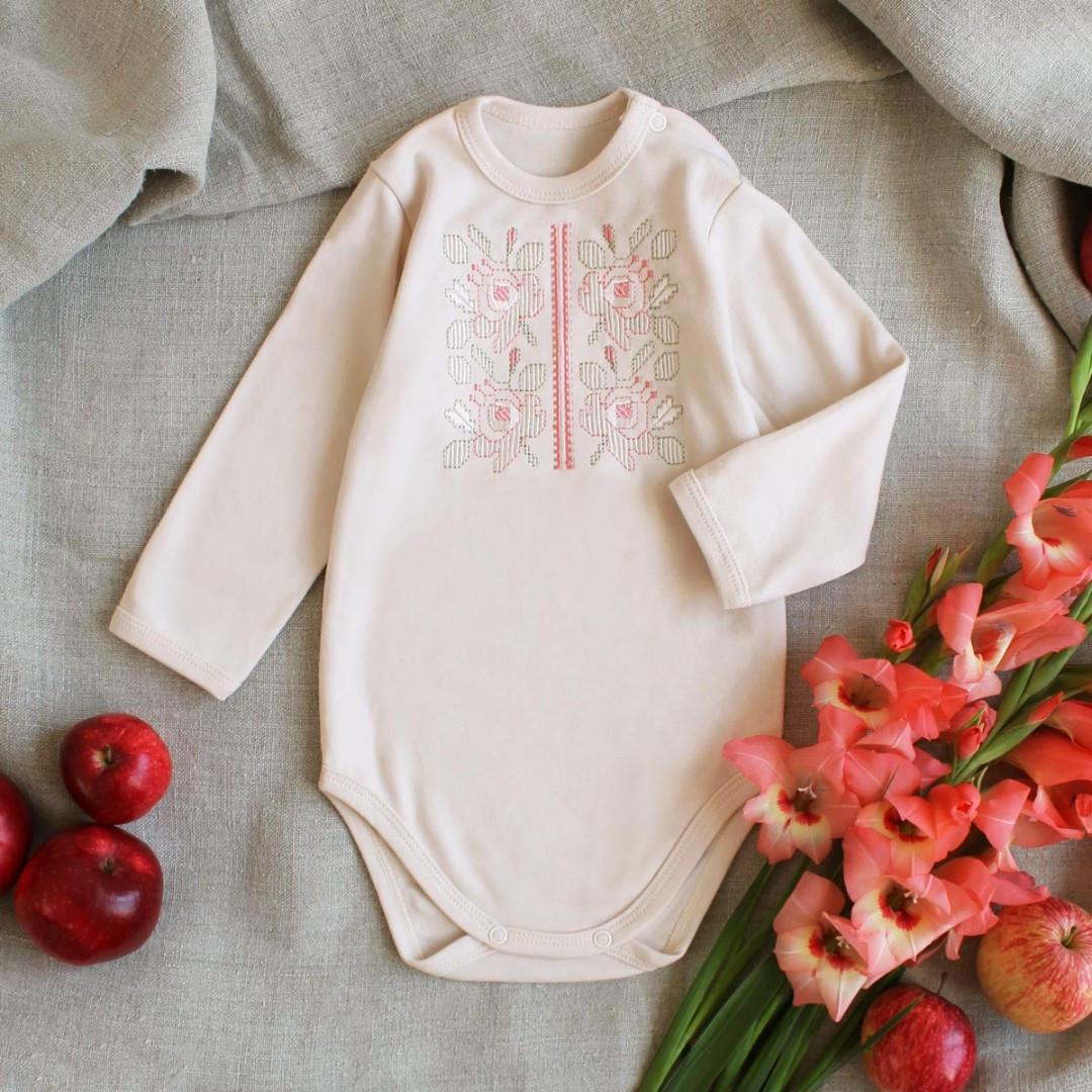 Боди с вышивкой Астры 68 см 3-6 мес Молочный (2134435967)
