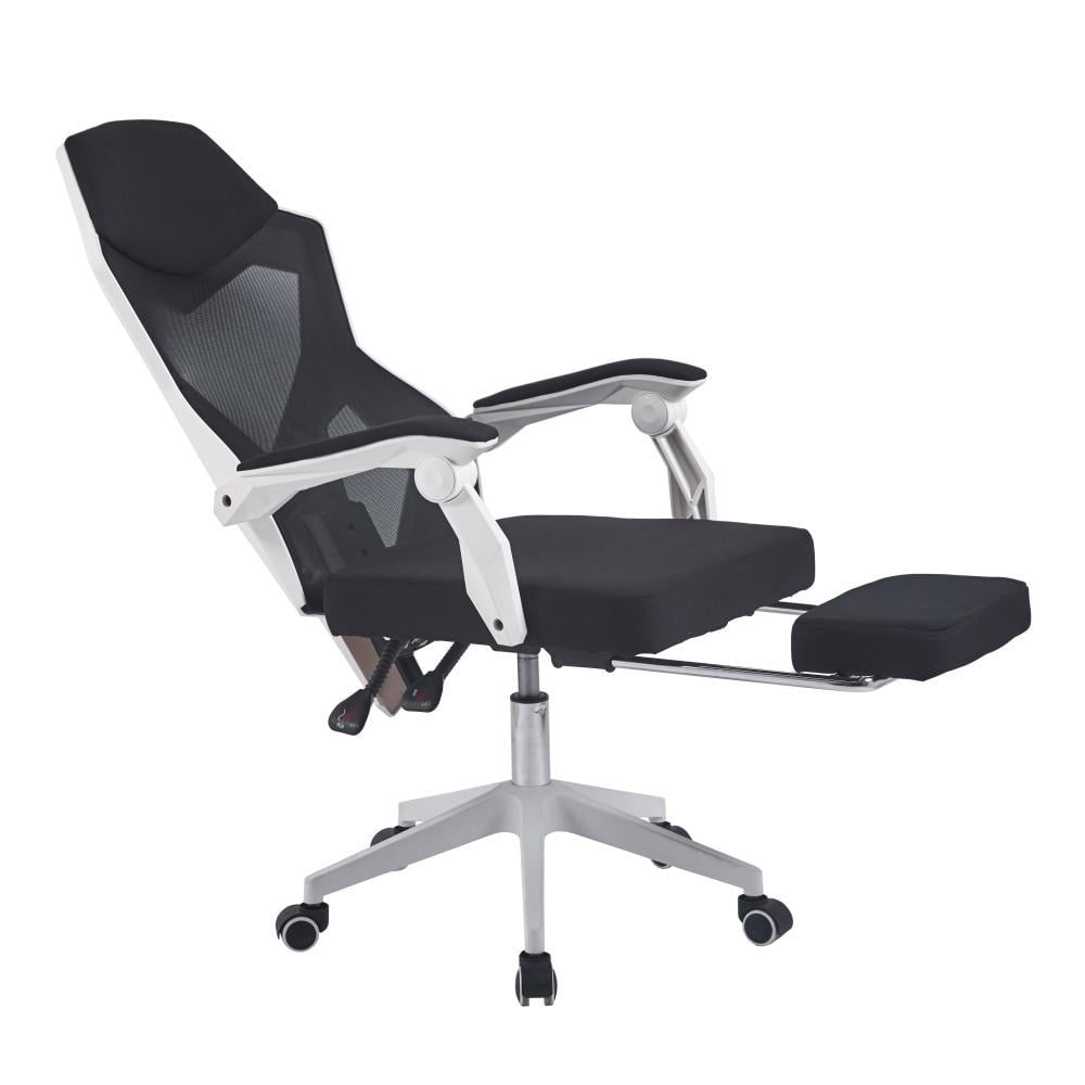 Кресло геймерское Bonro B-057 с подставкой для ног и регулировкой высоты сиденья и угла наклона спинки Черно-белый (124-76-42400611)