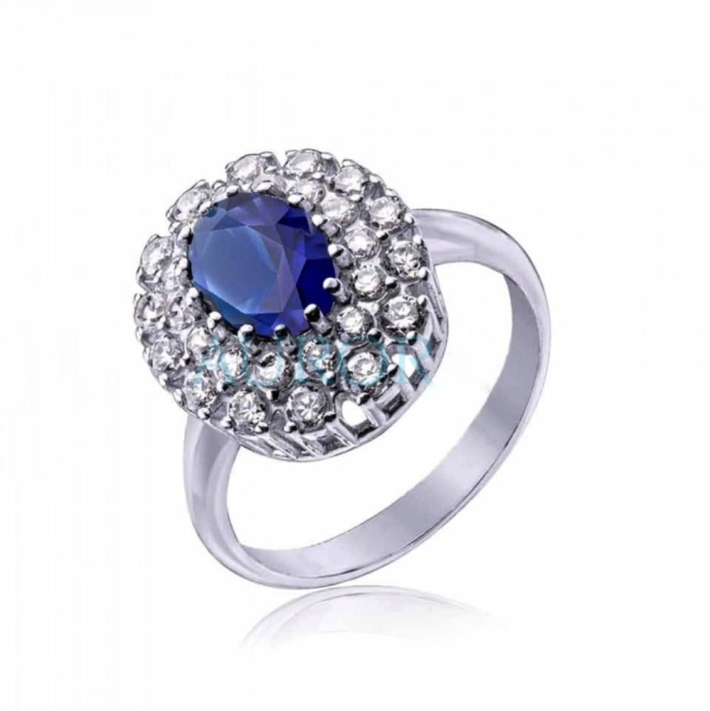 Кольцо с синим камнем серебро 925 пробы родованное 3,74 г 18,5 (81076с)