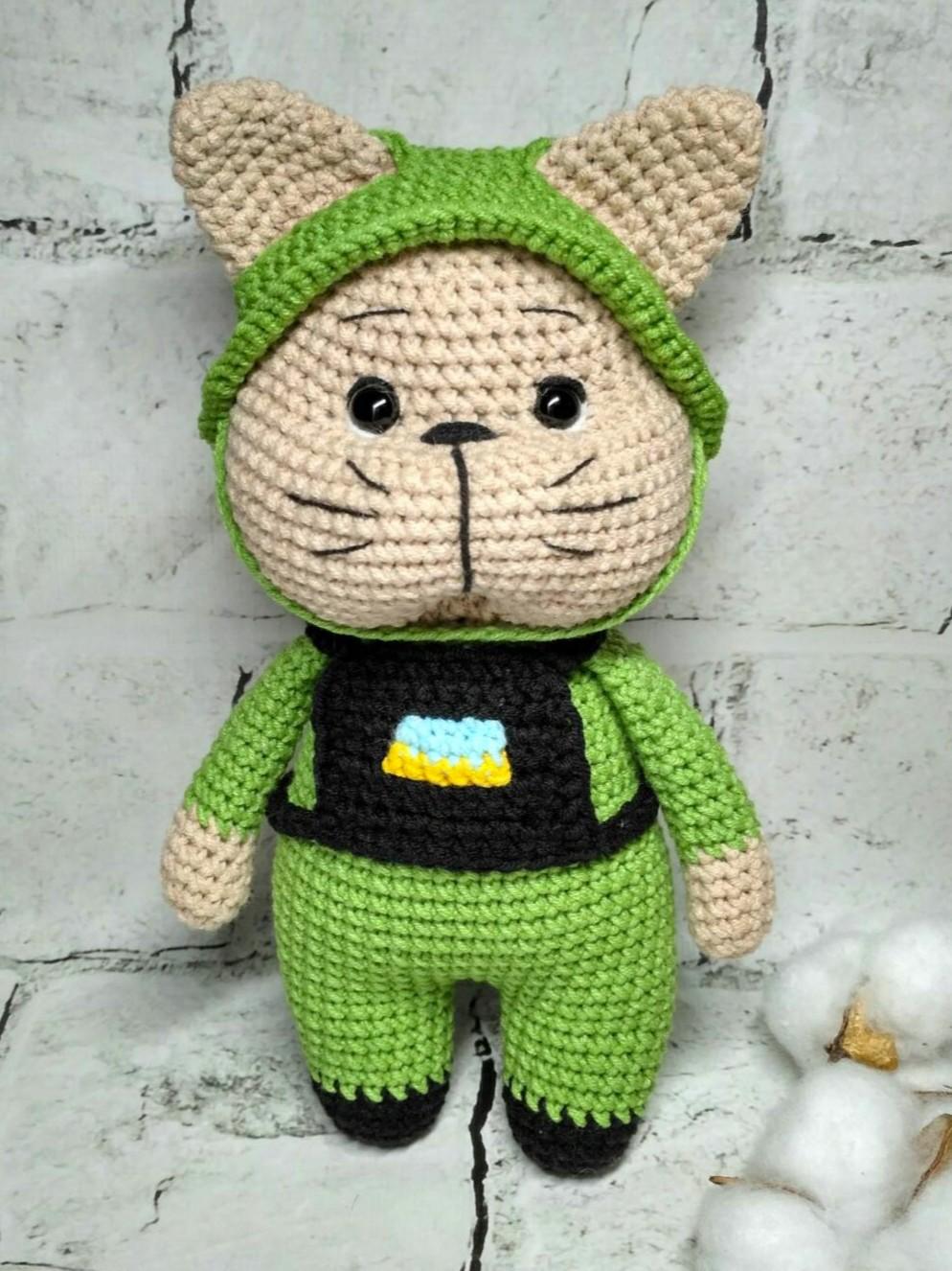 Мягкая игрушка ручной работы вязаная амигуруми Hand Made Котик ВСУ 22 см Бежевый (202-91)