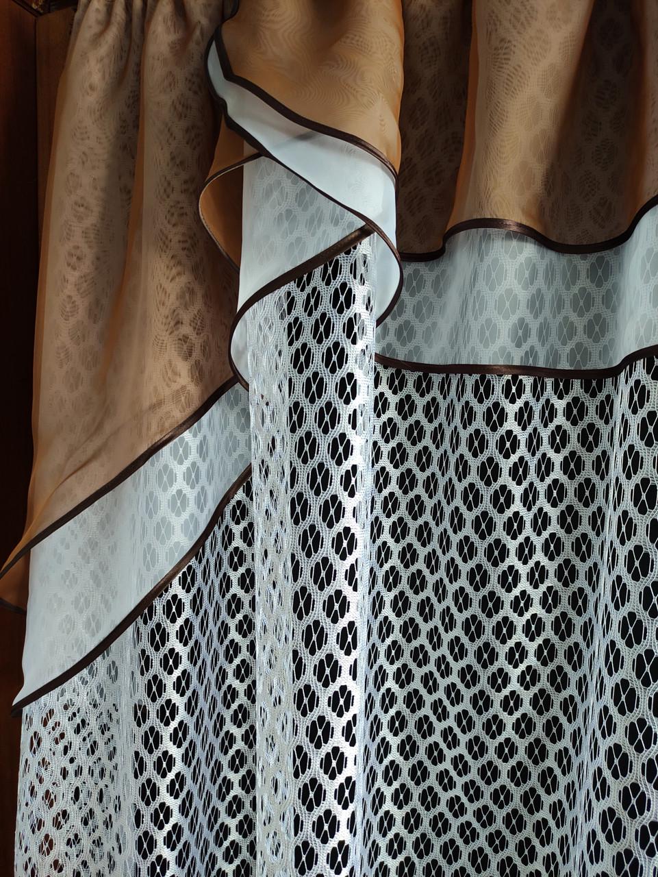 Занавеска Дубль с двойным ламбрекеном 280х180 см Белый с коричневым (длк-03) - фото 3 Занавеска Дубль с двойным ламбрекеном 280х180 см Белый с коричневым (длк-03) - фото 3