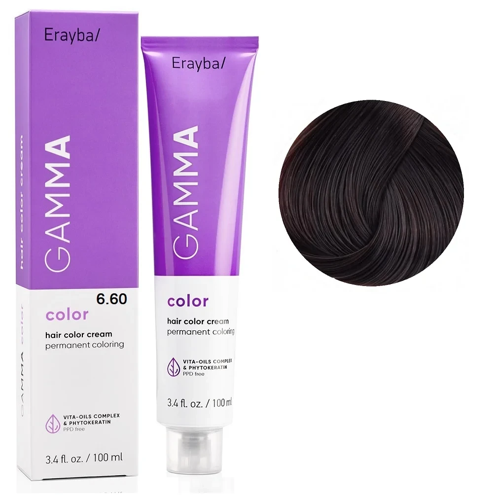 Краска для волос перманентная Erayba Gamma Color Cream 6/60 Темный коричневый блонд 100 мл