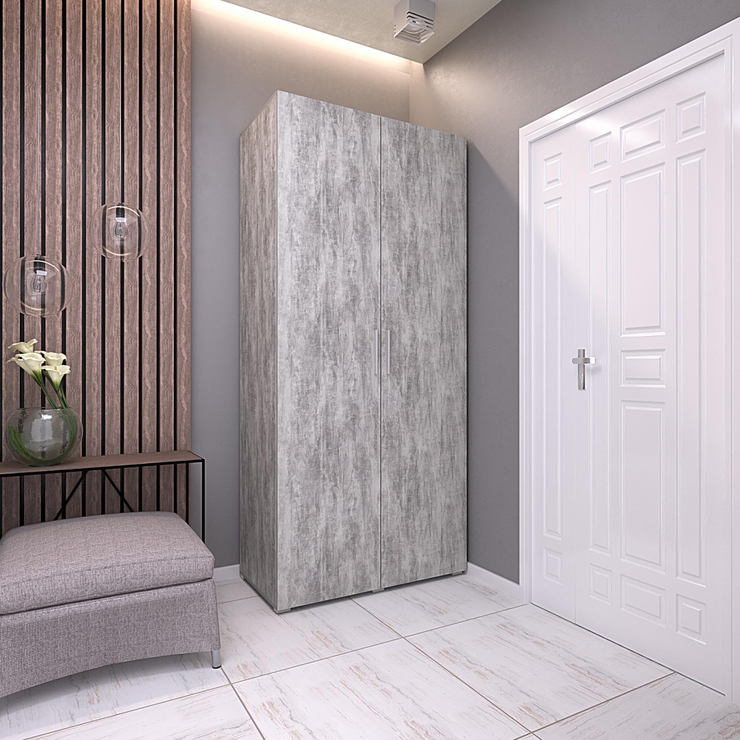 Шкаф распашной двухдверный с полками 1000x2200x520 мм Бетон (mst-10-bt)