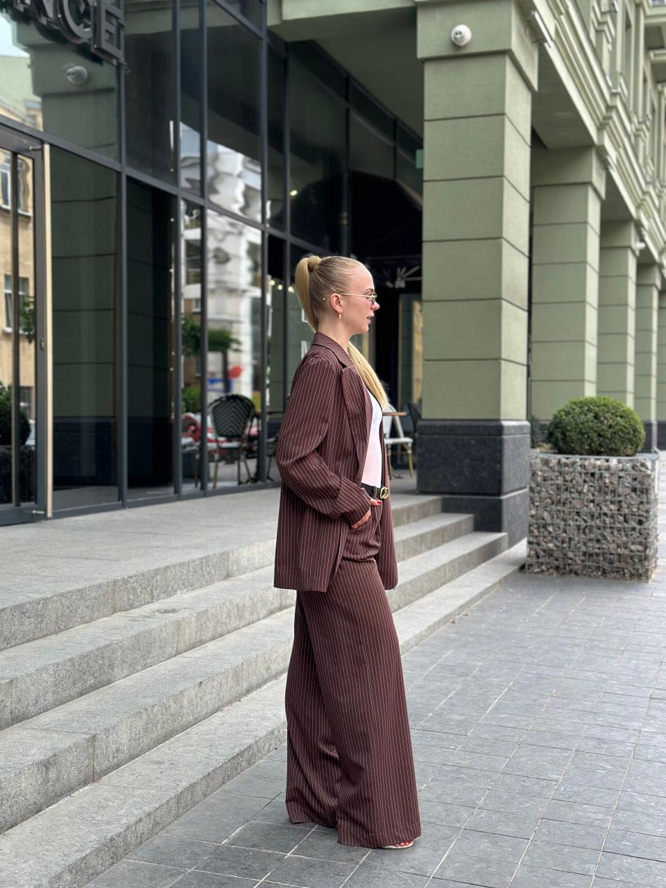 Костюм женский в полосочку пиджак/брюки S Шоколадный (2628190769) - фото 9