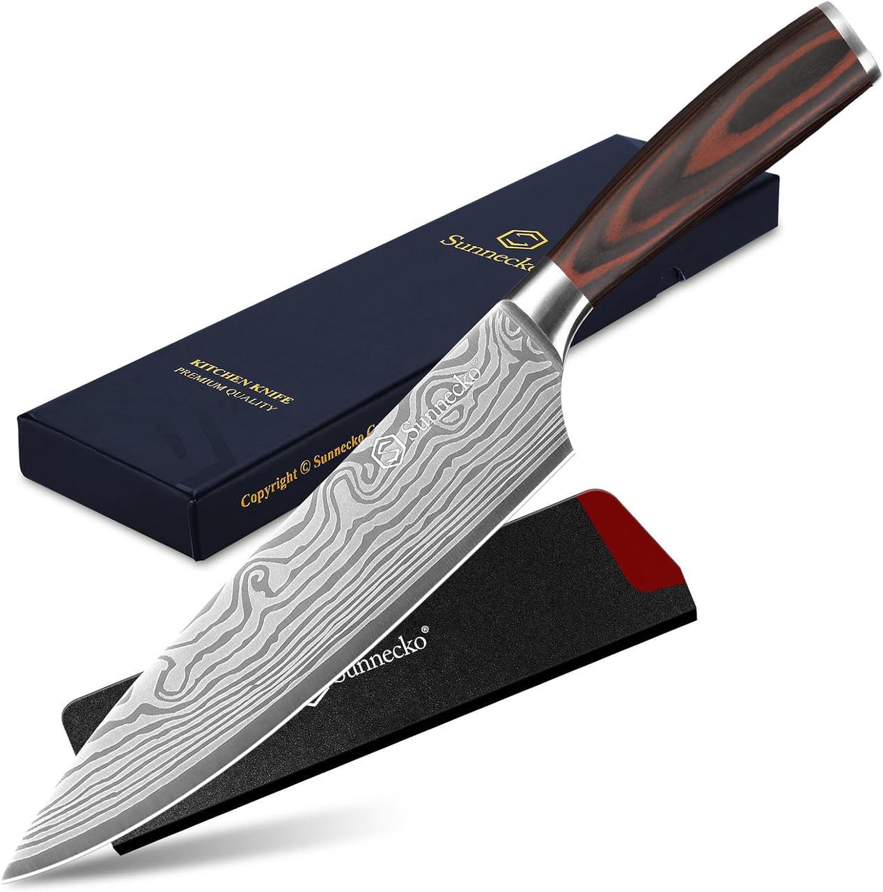 Нож шеф-повара Sunnecko с деревянной ручкой в подарочной коробке 20 см