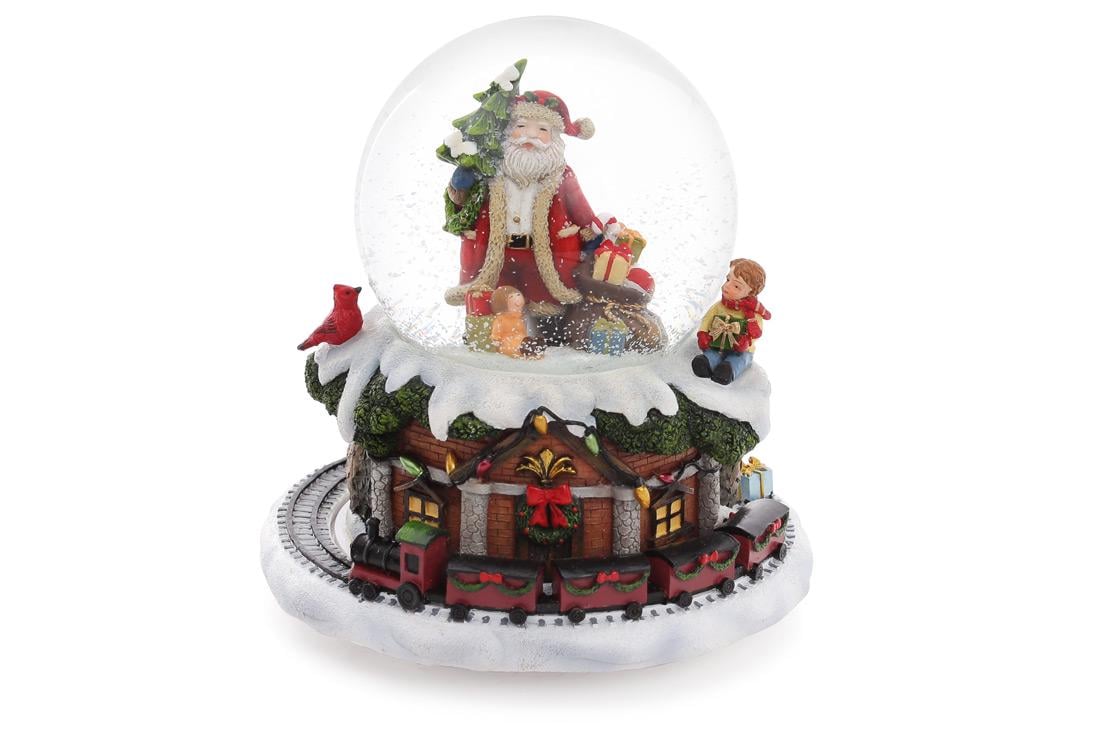 Декоративный водяной шар BonaDi с движущимся поездом и музыкой Happy New Year на заводном механизме 15,5 см (559-237)